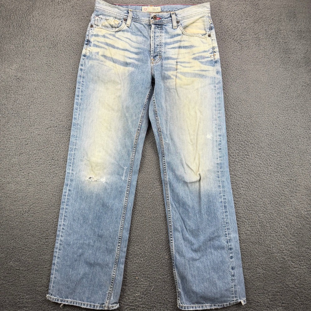 BKE 67 Mens 33 Long Light Wash Distressed Relaxed Straight Leg Jeans KBK80021